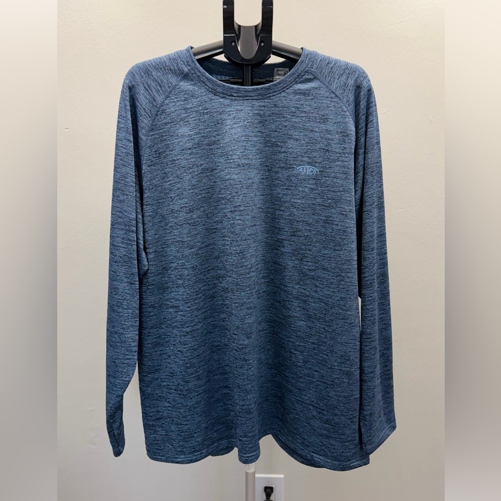 AFTCO Heathered Blue Long Sleeve Tee